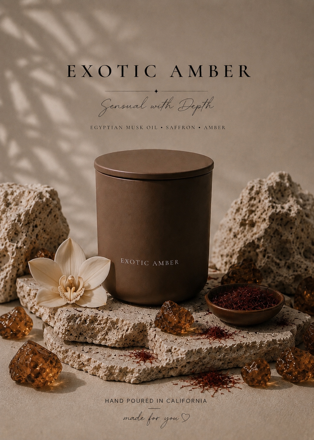 Exotic Amber 8oz Candle
Amber · Egyptian Musk · Soft Vanilla