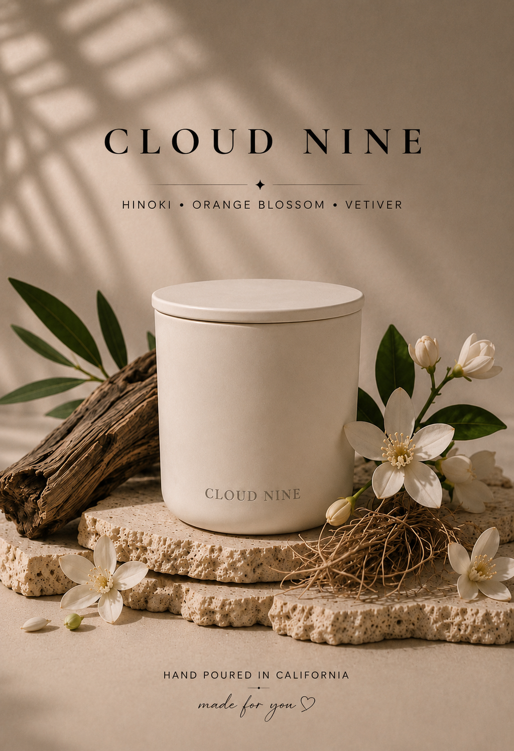 CLOUD NINE 8 oz Candle 
Hinoki | Orange Blossom | Vetiver

8oz